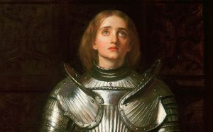 Joan of Arc, 1865 (oil on canvas)...PNH356903 Joan of Arc, 1865 (oil on canvas) by Millais, Sir John Everett (1829-96); 82x62 cm; Private Collection; (add.info.: Joan of Arc (1412-31); French national heroine and a Catholic Saint; Jeanne d'Arc; La Pucelle d'Orleans; The Maid of Orleans;); Photo Peter Nahum at The Leicester Galleries, London; English, out of copyright